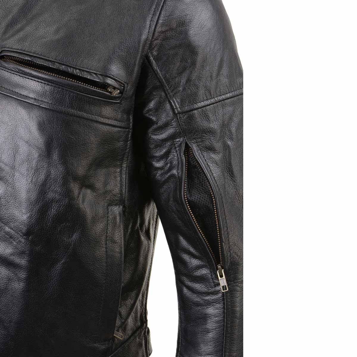 Milwaukee Leather Men's Black Leather CE Armored Biker Jacket, LKM17015 - Large