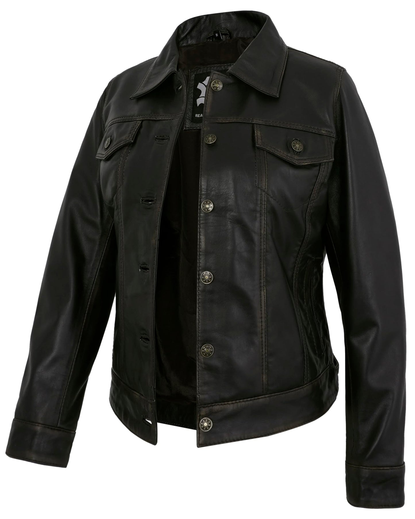 UrbanFocal Biker Style Womens Leather Jacket - Real Lamskin Brown Leather Motorcycle Jacket Women | [101013206] F.Trucker Ruboff, 2XL