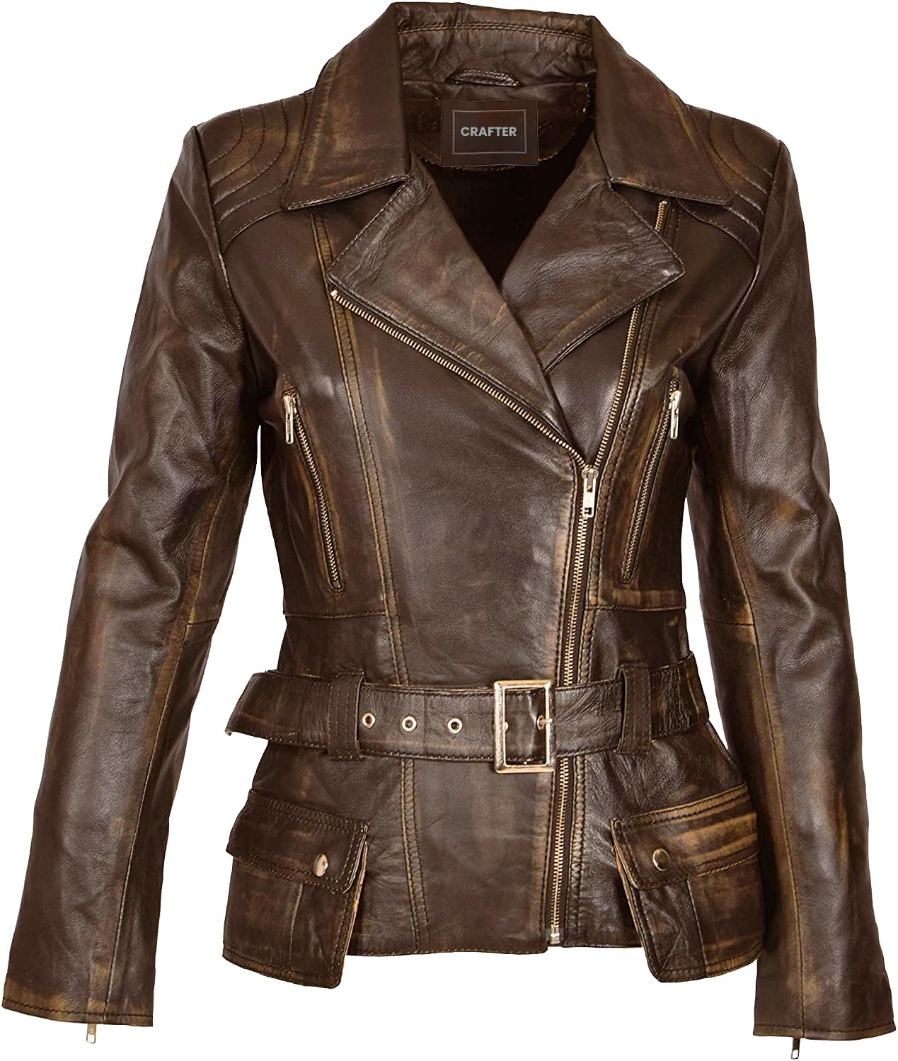 Crafter Womens Genuine Lambskin Leather Jacket | Classic rider leather jacket | Black Leather Jacket Women | Womens Leather Jacket (US, Alpha, m, Regular, Regular, Brown Coat)