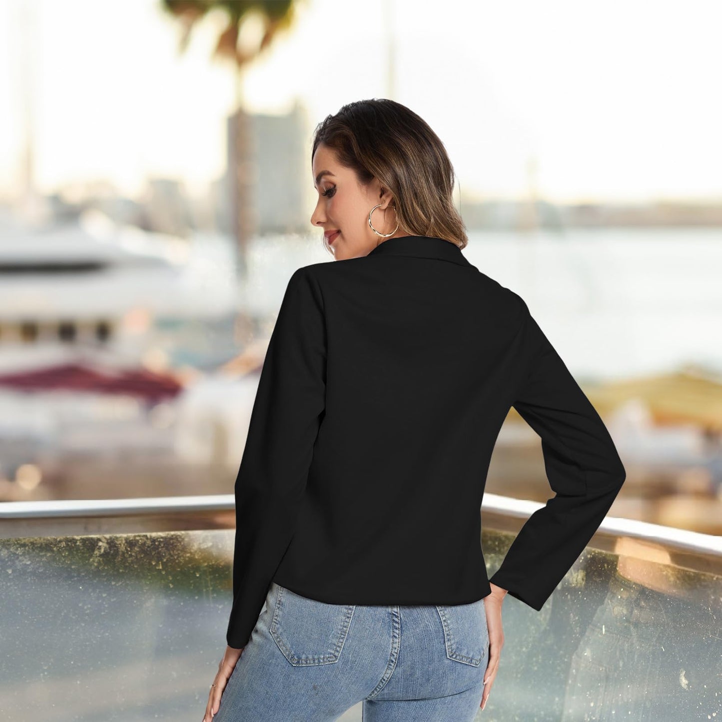 XonyiCos Women's Faux Suede Jackets 2026 Fashion Fall Clothes Long Sleeve Open Front Cropped Coat Outwear (US, Alpha, X-Large, Regular, Regular, Black)