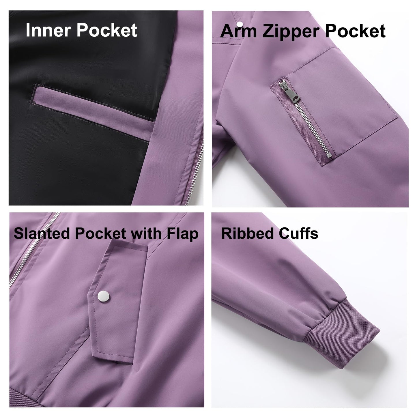 B.VEERA Men's Bomber Jacket Windbreak Jackets Rain Jacket Zip-up Lightweight Jacket Purple Extra Large