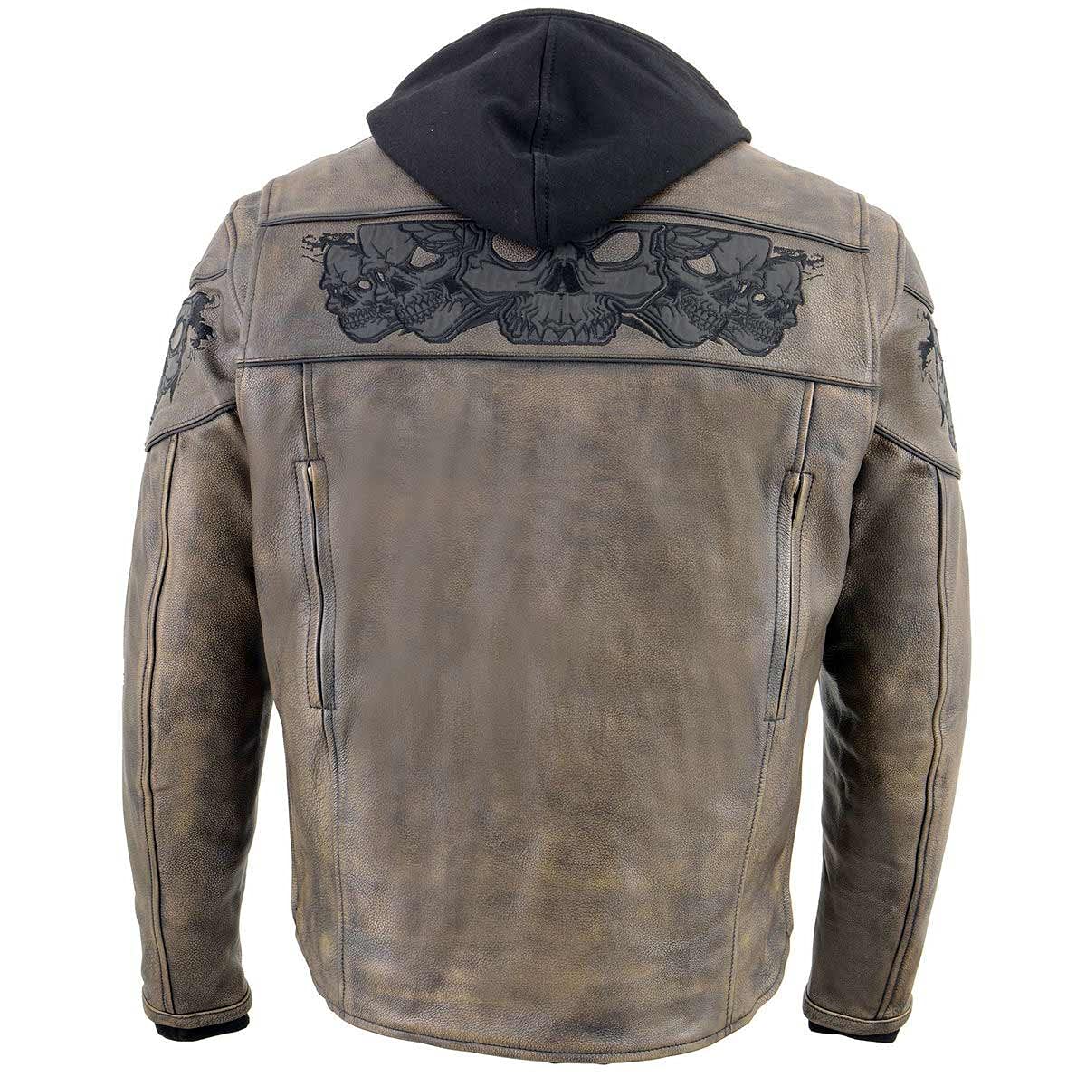 Milwaukee Leather MLM1561 Men's Distressed Brown Leather Jacket with Reflective Skulls - Small