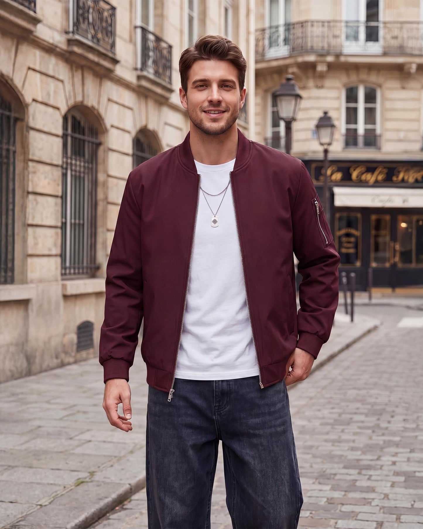 WULFUL Men's Lightweight Bomber Jacket Casual Windbreaker Zip Up Coat Spring Fall Streetwear with Pockets for Travel Work