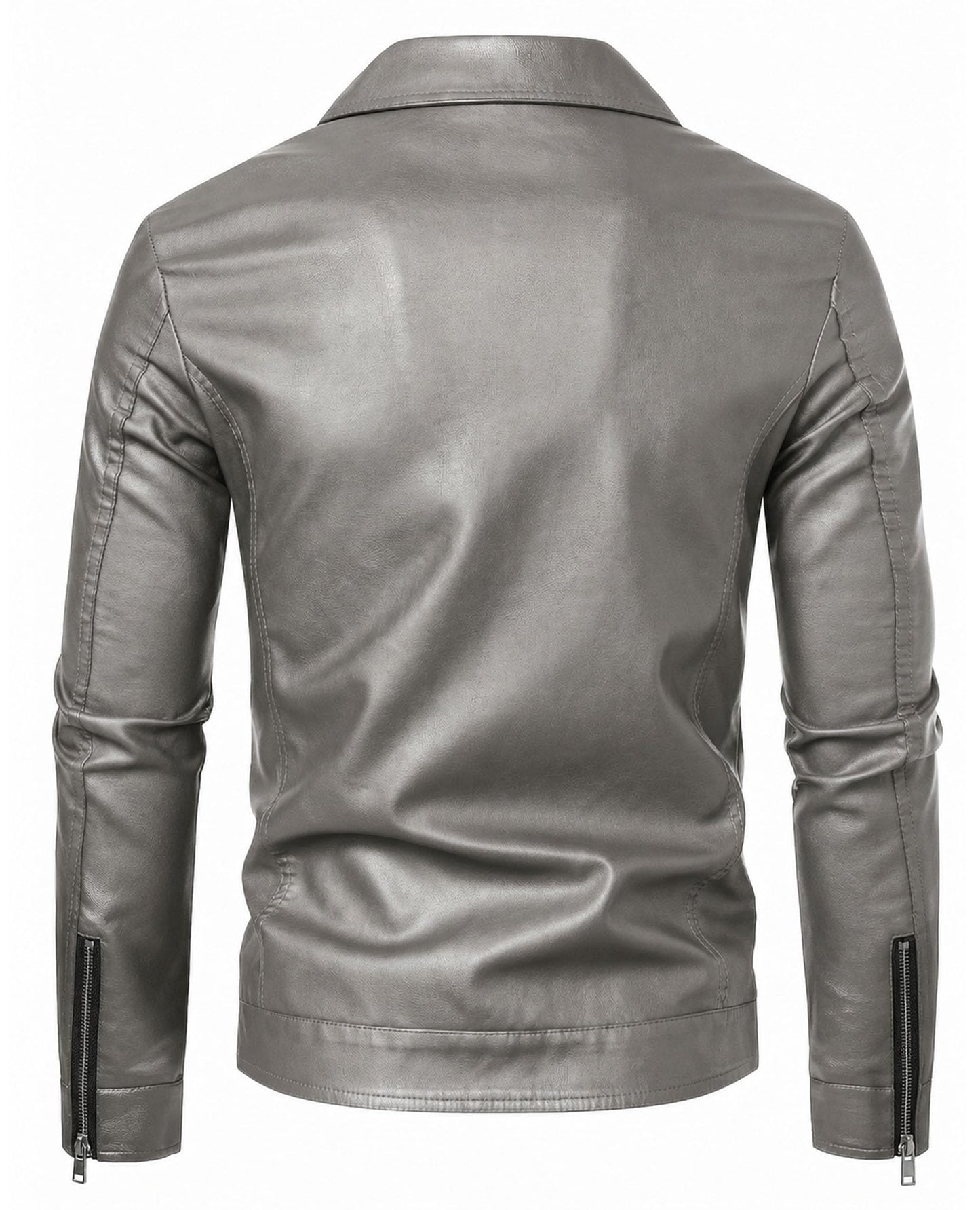 Grey Leather Jackets Men Faux Leather Motorcycle Jacket Biker Coat XXL