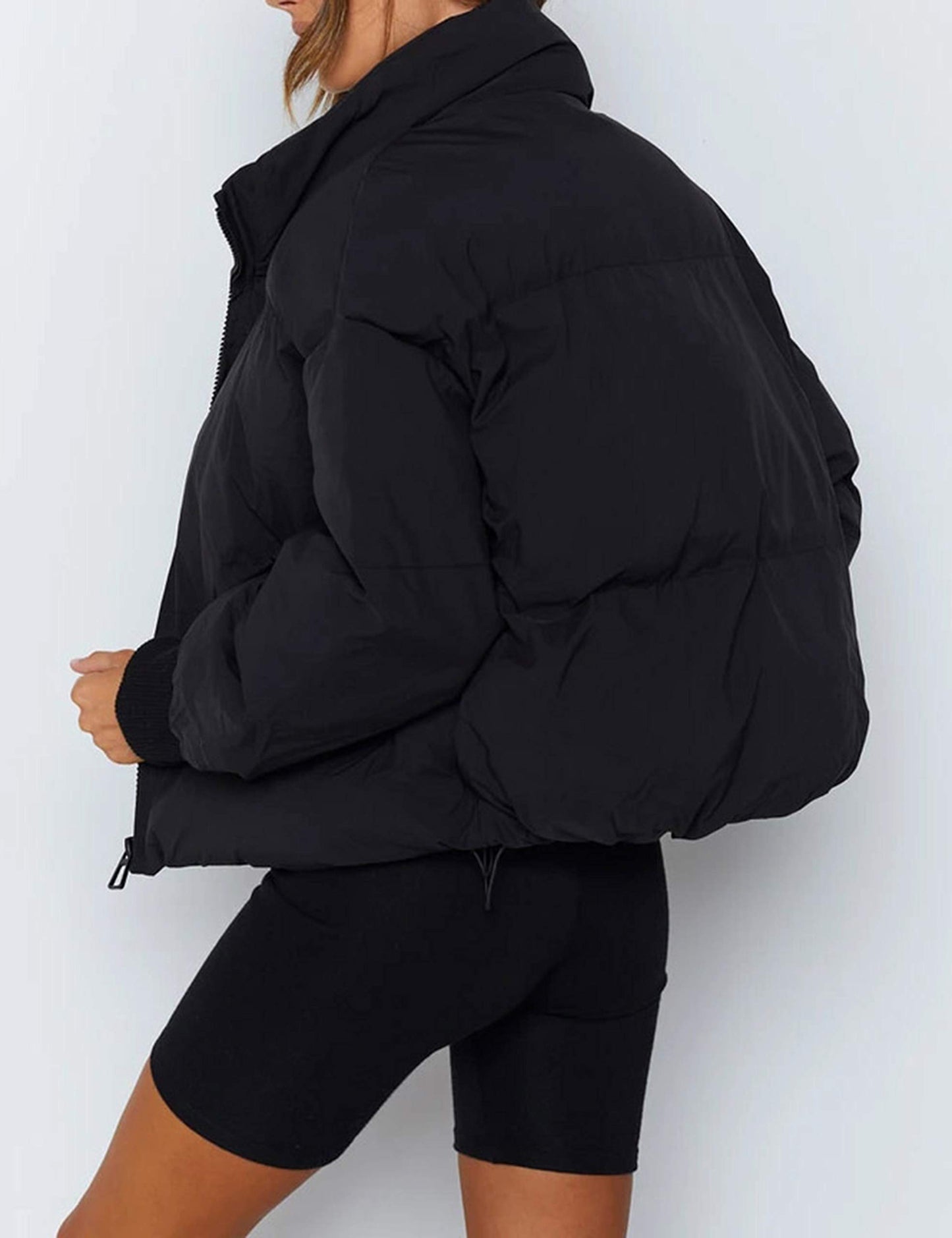UANEO Puffer Jacket Womens Oversized Cropped Puffy Quilted Winter Jackets Coat (Black-S)