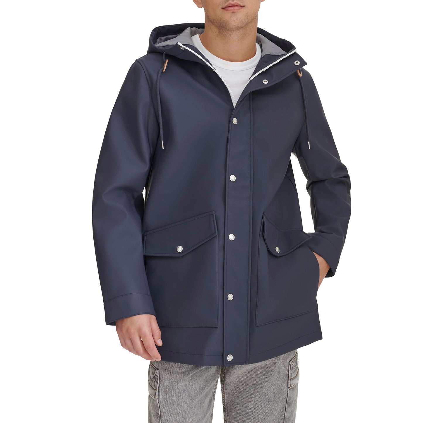 Levi's mens Rubberized Rain Parka Faux Leather Jackets, Navy, Medium US