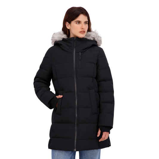 Nautica Women's Heavyweight Puffer Jacket-Faux Fur-Lined Hood Wind & Water-Resistant Winter Coat, Black, X-Large