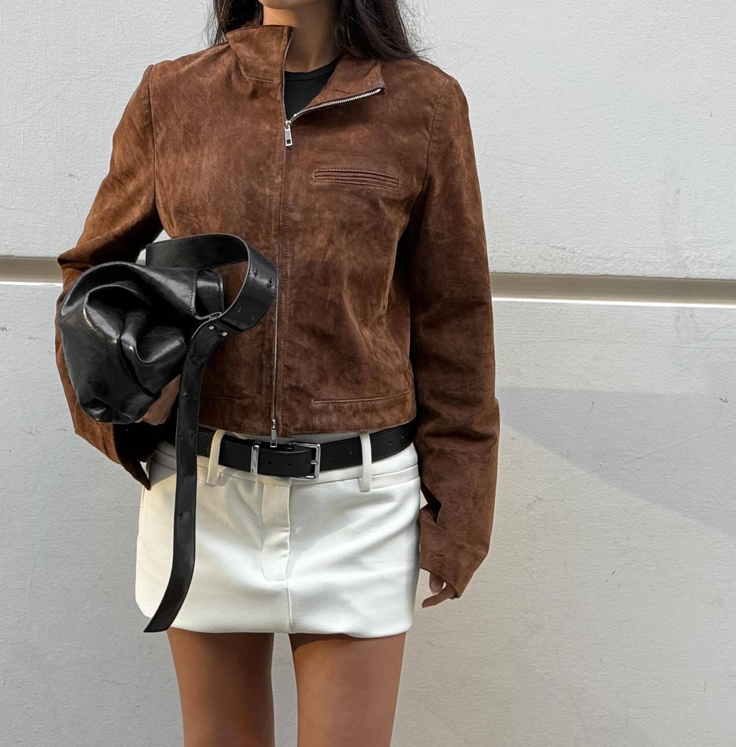 utcoco Womens Cropped Faux Suede Jackets Casual Zip Up Short Leather Coat Fashion Y2k Tops (XX-Large, Brown)