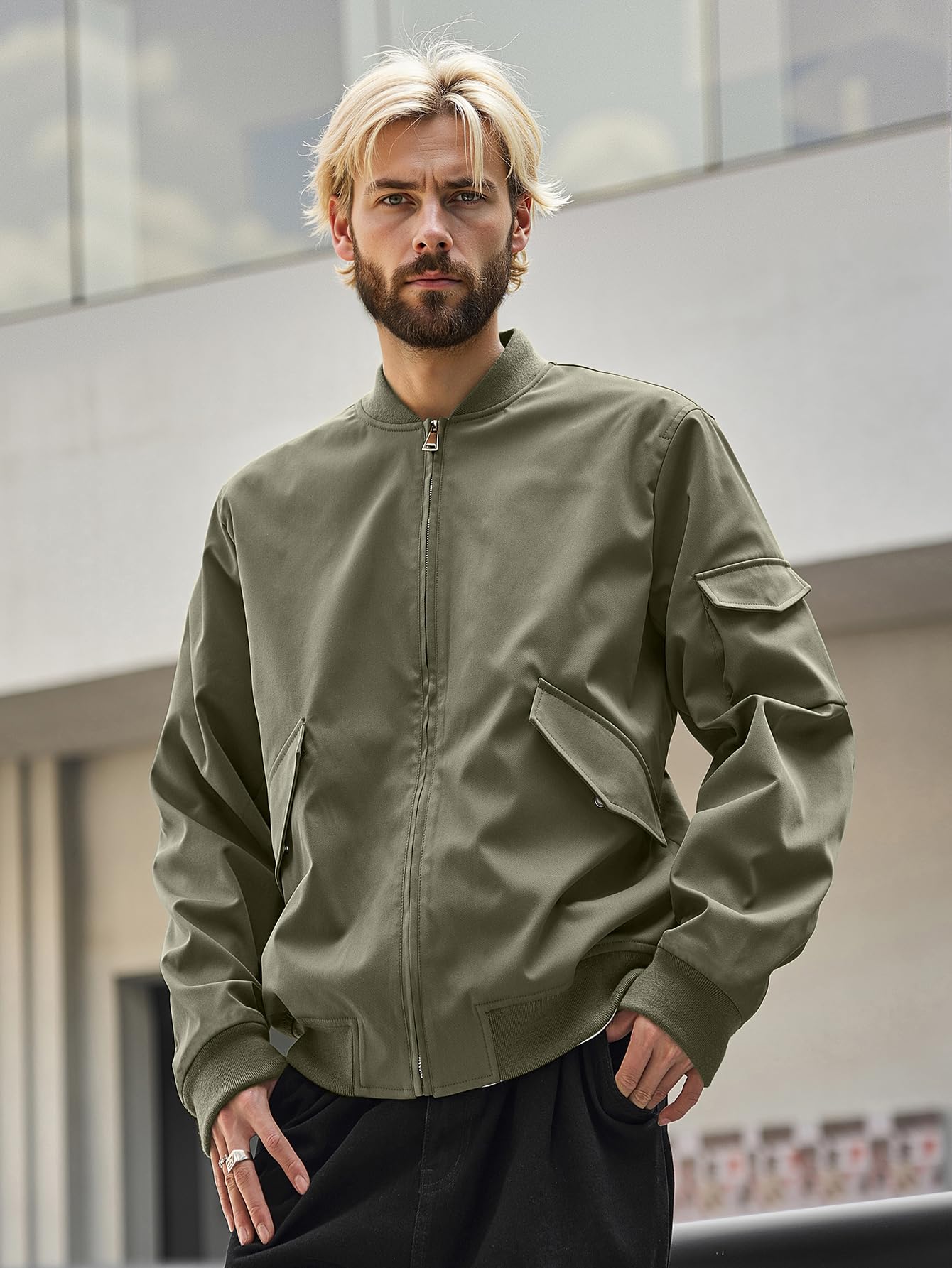 Bellivera Men's Casual Relaxed Fit Windproof Bomber Jacket Green XL
