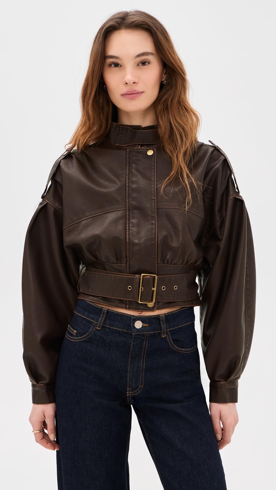 Lioness Women's Gigi Faux Leather Bomber Jacket, Chocolate, S