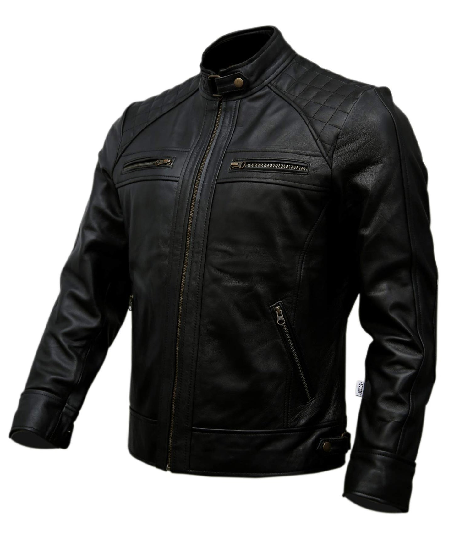 Mens Genuine Leather Biker Jacket Black | Vintage Brown Distressed Lambskin Motorcycle Jackets for Men (Medium, Black)