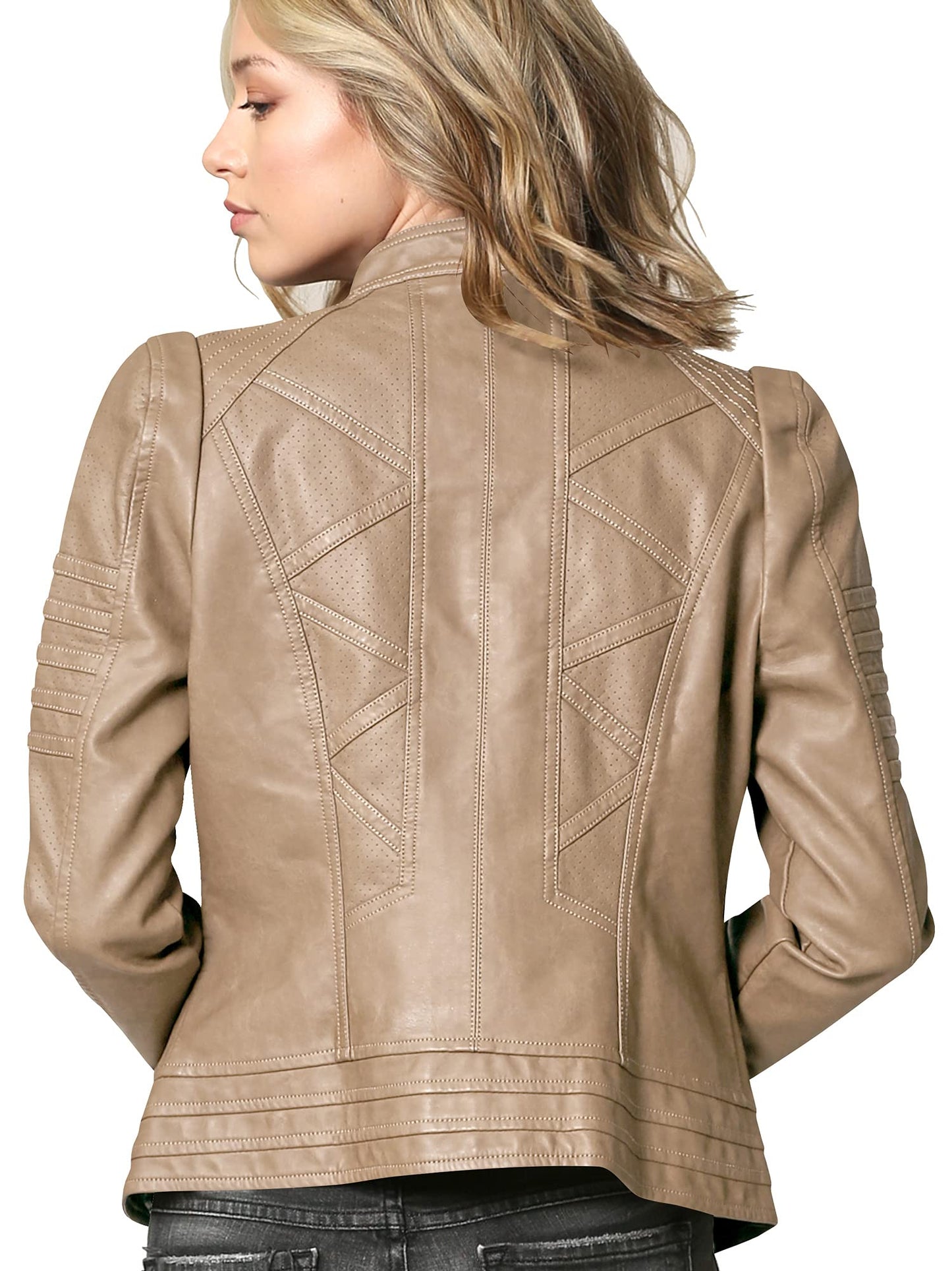 Made By Johnny MBJ WJC746 Womens Vegan Leather Motorcycle Jacket XXL Khaki