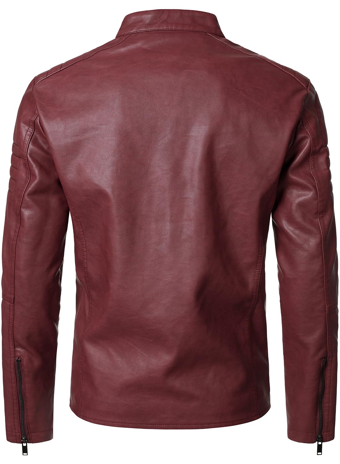HOOD CREW Men’s Faux Leather Motorcycle Jackets Stand-up Collar Leather Jacket Vintage Coats Outwear Red M