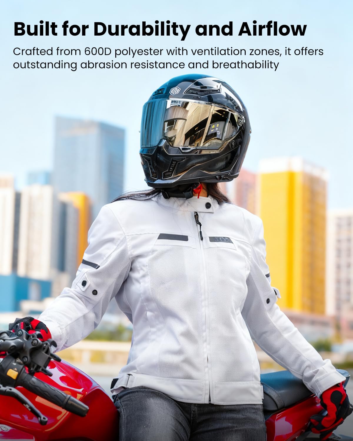 ILM Women Motorcycle Jacket with Armor CE Lightweight Moto Jacket with Detachable and Waterproof Mesh Liner All Season JM4 (White, M)