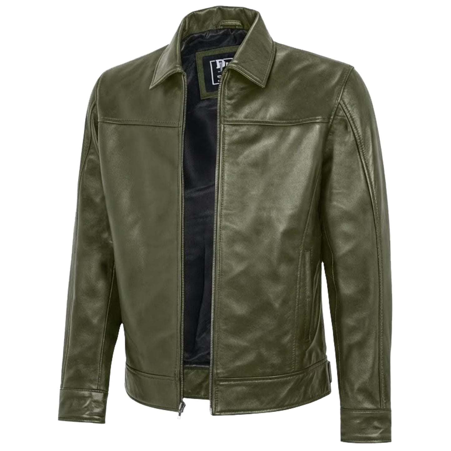 Mens Leather Jacket - Real Lambskin Classic Vintage Style Leather Jackets For Men Brown Leather Jacket for Mens (US, Alpha, X-Large, Regular, Regular, Noir Olive)