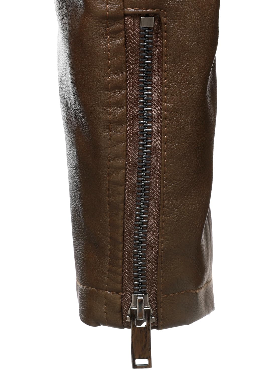HOOD CREW Men’s Faux Leather Jacket Cool Motorcycle Lapel Biker Jackets Zip Up Riding Coat Brown L
