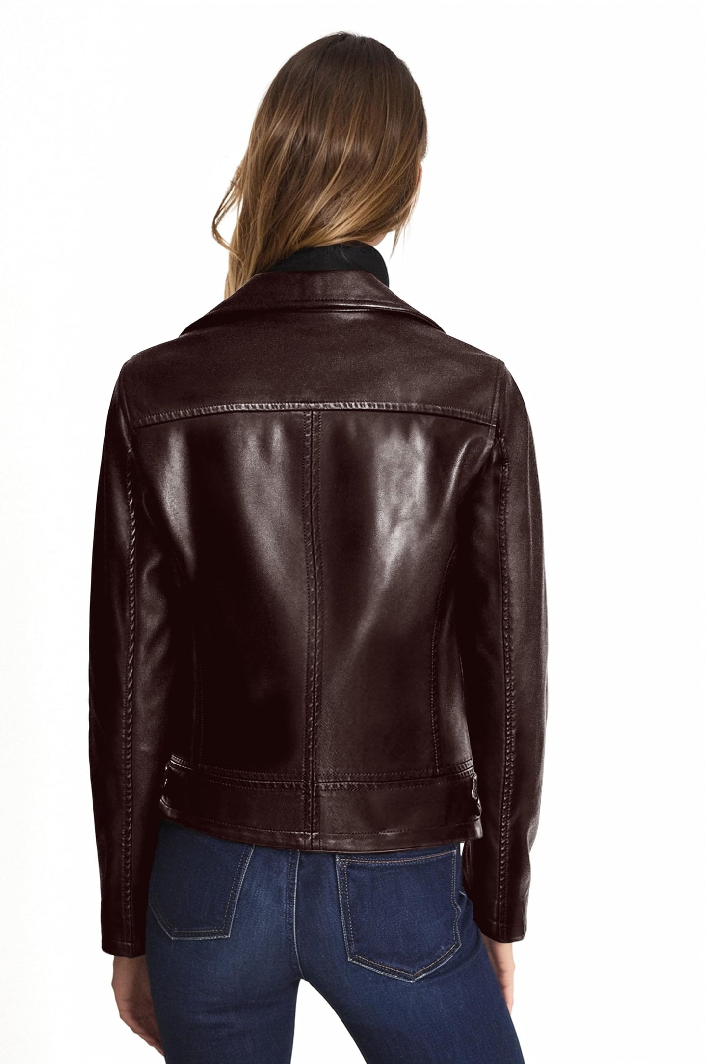 Olivia Miller Women's Faux Leather Moto Biker Jacket Long Sleeve Zip Jacket JK5208 BROWN S