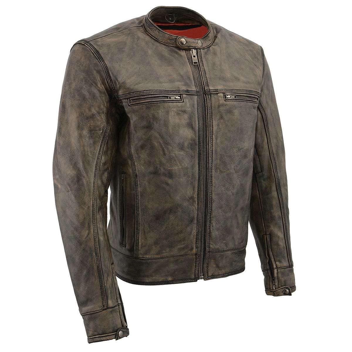 Milwaukee Leather MLM1550 Men's Vented Black-Beige Distressed Leather Scooter Jacket (Medium)