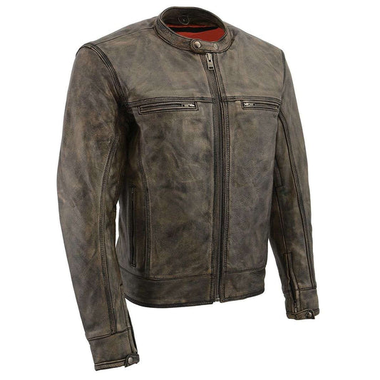 Milwaukee Leather MLM1550 Men's Vented Black-Beige Distressed Leather Scooter Jacket (Medium)