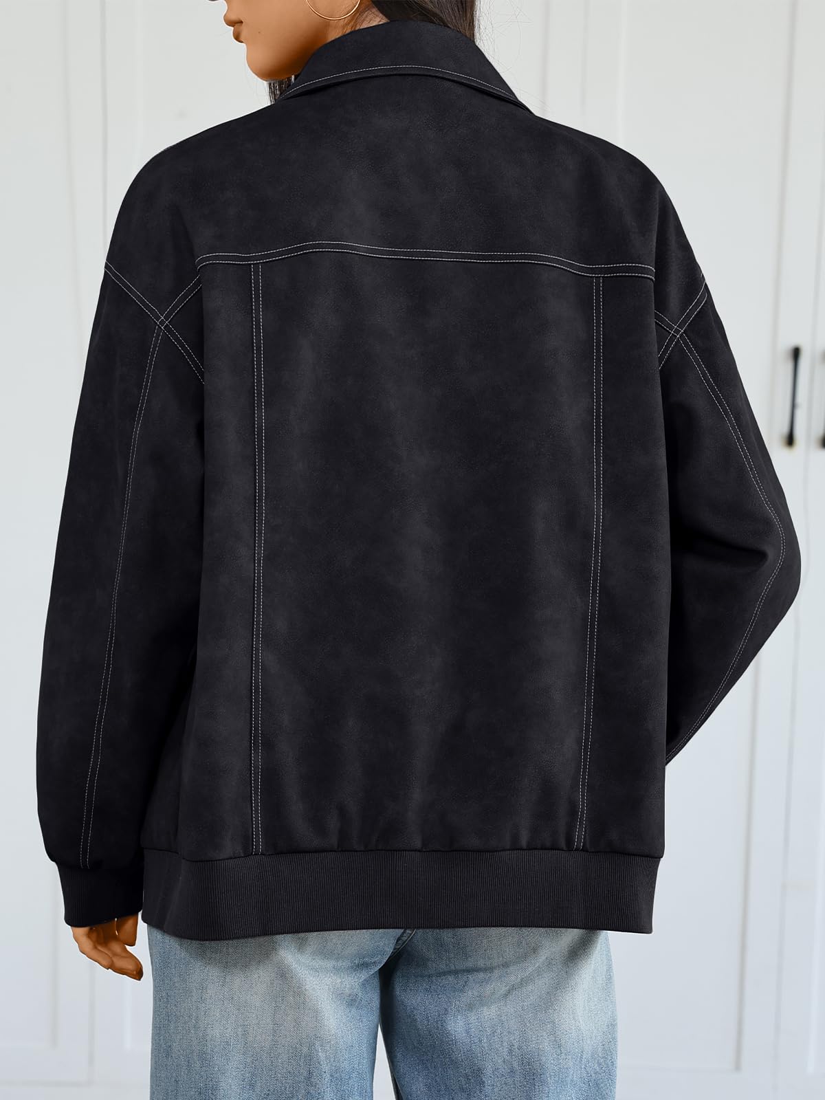 Trendy Queen Womens Leather Jackets Oversized Zip Up Motorcycle Bomber Jackets Fall Fashion Outfits Winter Clothes 2026 Black S