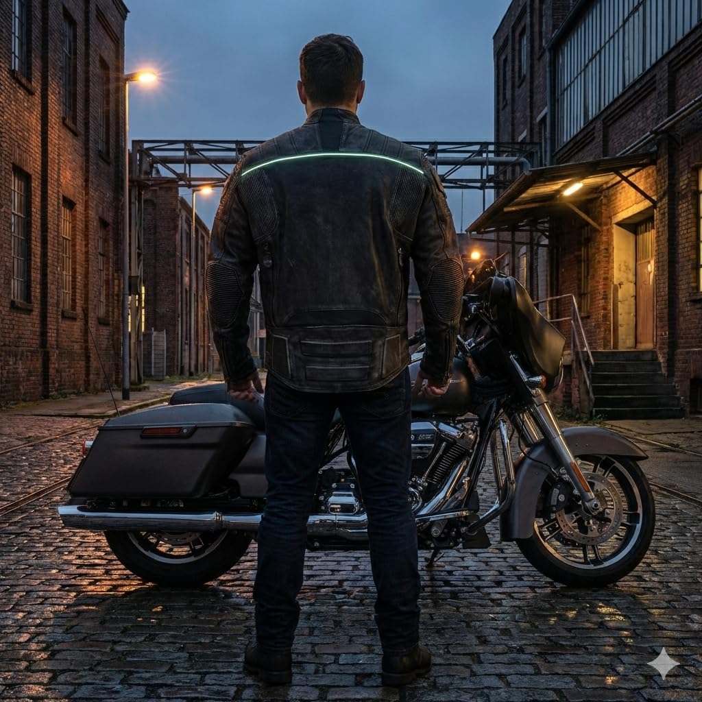 Mulch Leather Co Men's Genuine Leather Skull Motorcycle Jacket Armored Biker Riding Jacket | Air Vents, Reflective Safety Panels, Impact Padding, Distressed Finish (Large, Black Distressed)