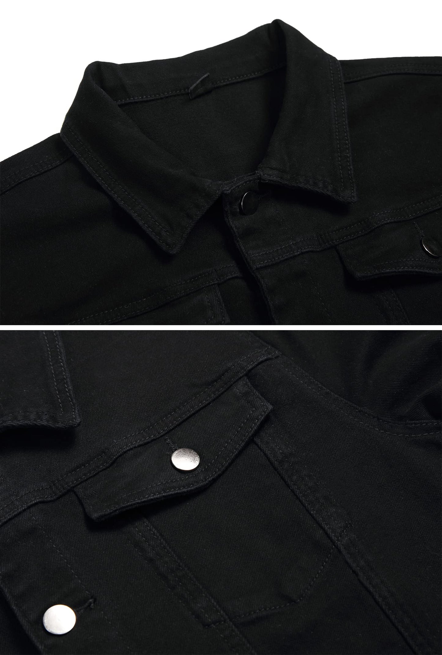 BULUWIE Men's Denim Jacket Distressed Ripped Slim Fit Stretch Trucker Classic Fashion Casual Coat, 2018 Black, L
