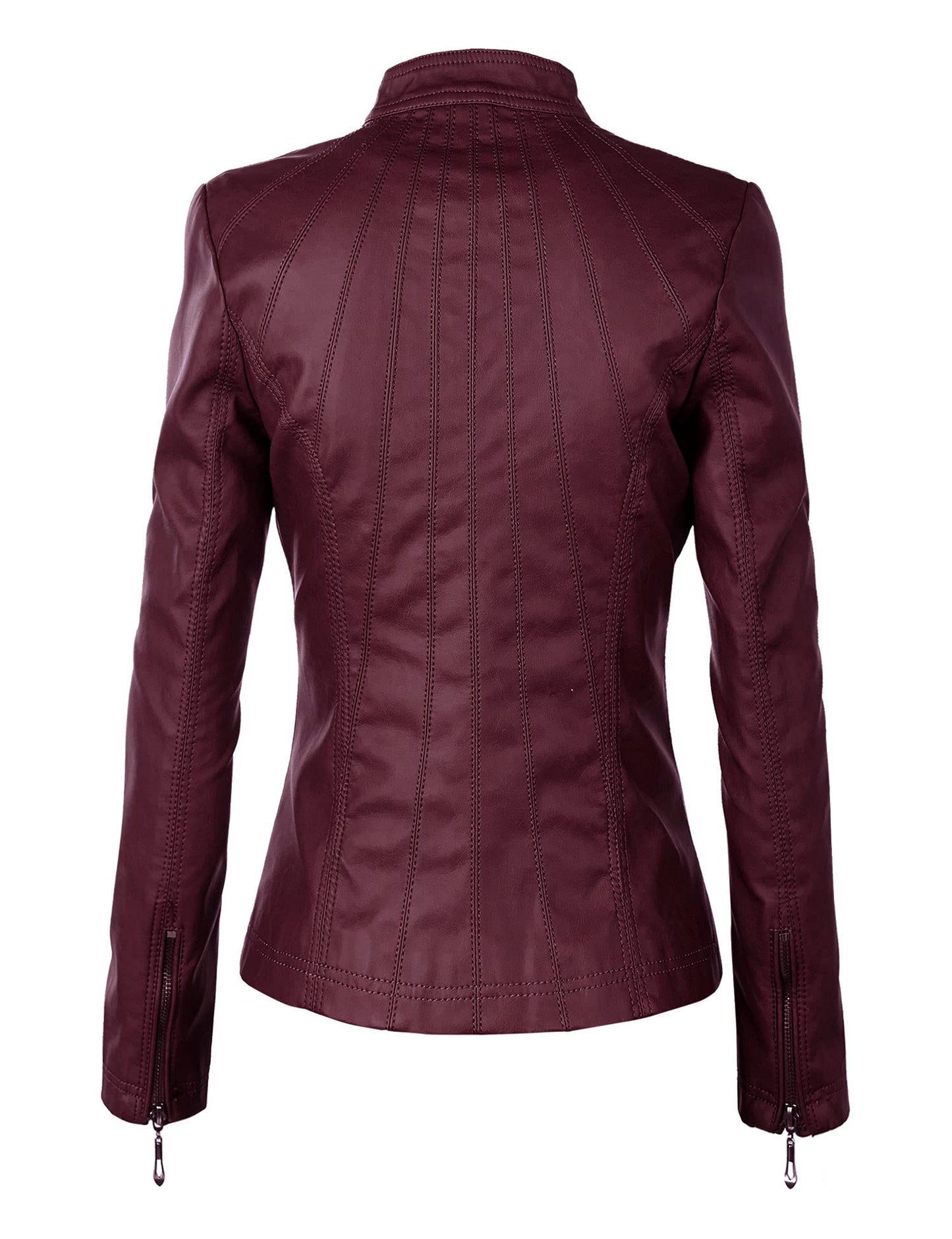 Lock and Love LL WJC877 Womens Panelled Faux Leather Moto Jacket M Wine