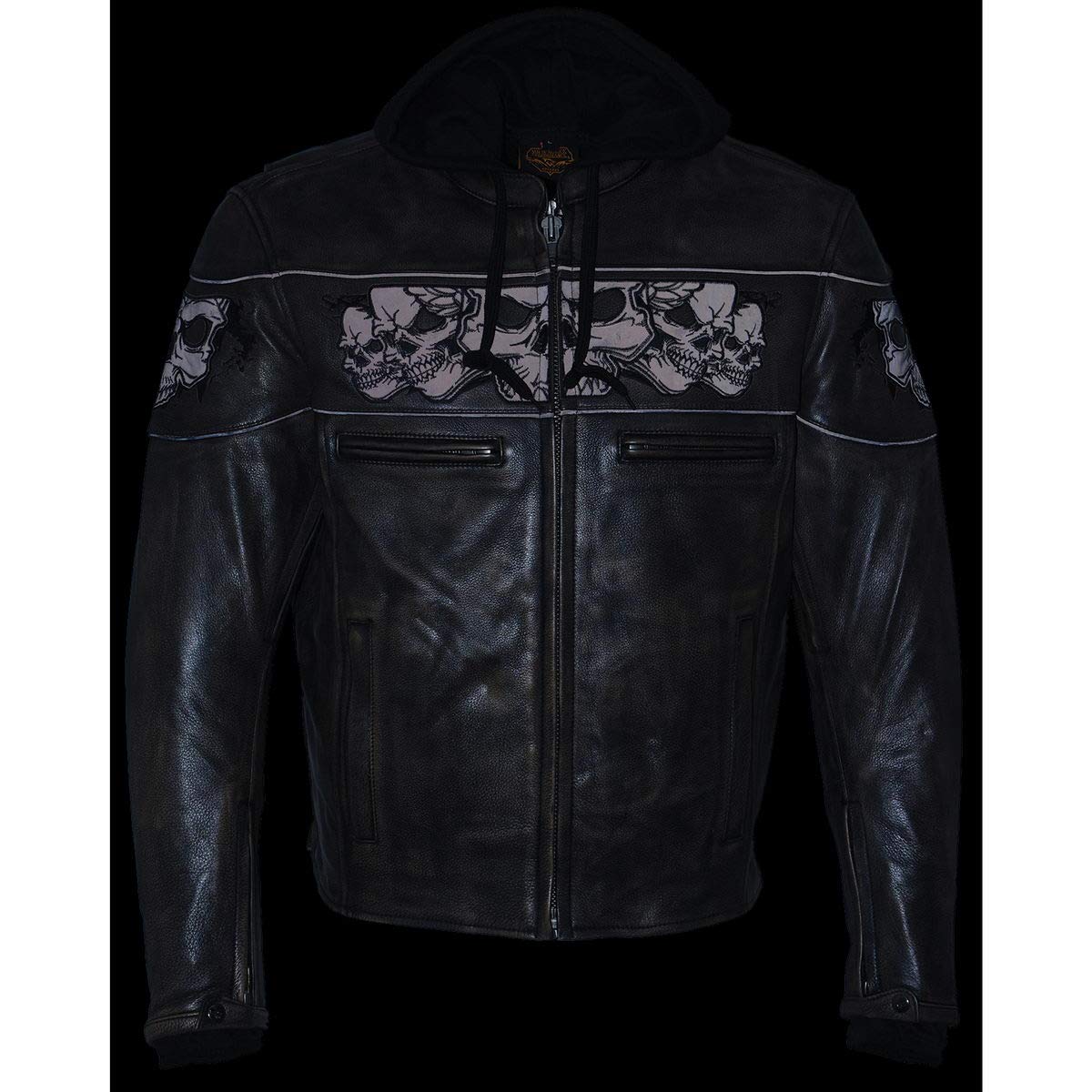 Milwaukee Leather MLM1561 Men's Distressed Brown Leather Jacket with Reflective Skulls - Small