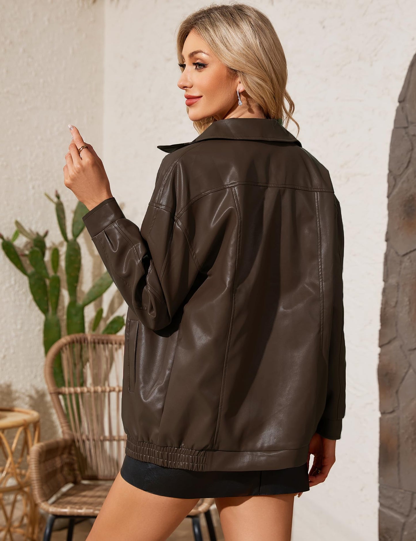 ZEXIGLAD Oversized Leather Jacket Women Faux Suede Motorcycle Bomber Fall Jackets 2025 Winter Coats Outfits Clothes with Pocket Dark Coffee S