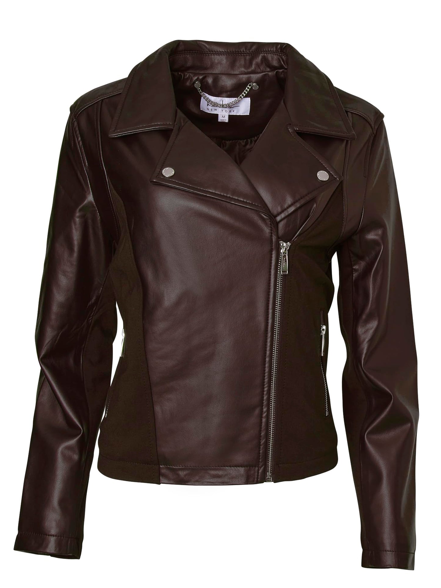 Nicole Miller Women's Leather Moto Jacket With Asymmetrical Zipper Biker Jacket with Zipper Pockets Sizes S–XL