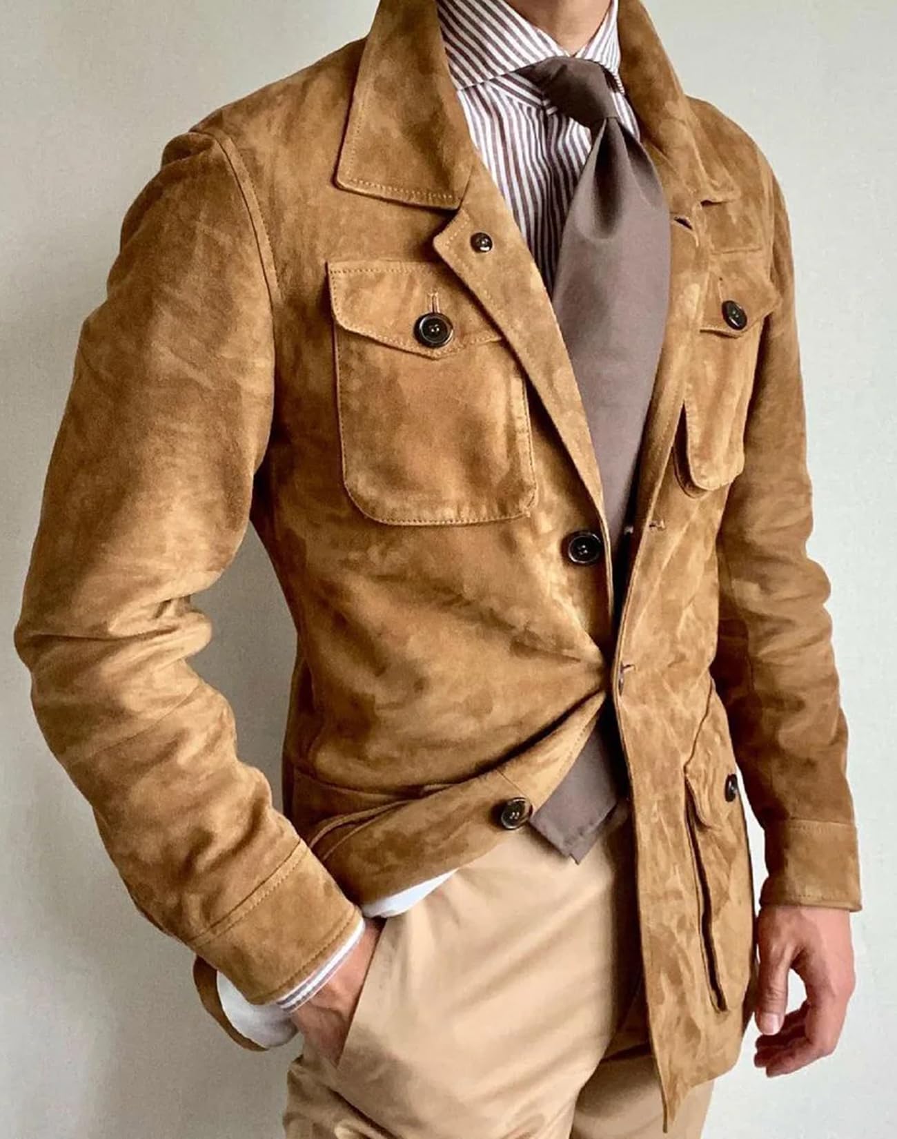 Mens Suede Leather Blazer 3 Button Sport Coats Western Jacket for Wedding Prom Brown