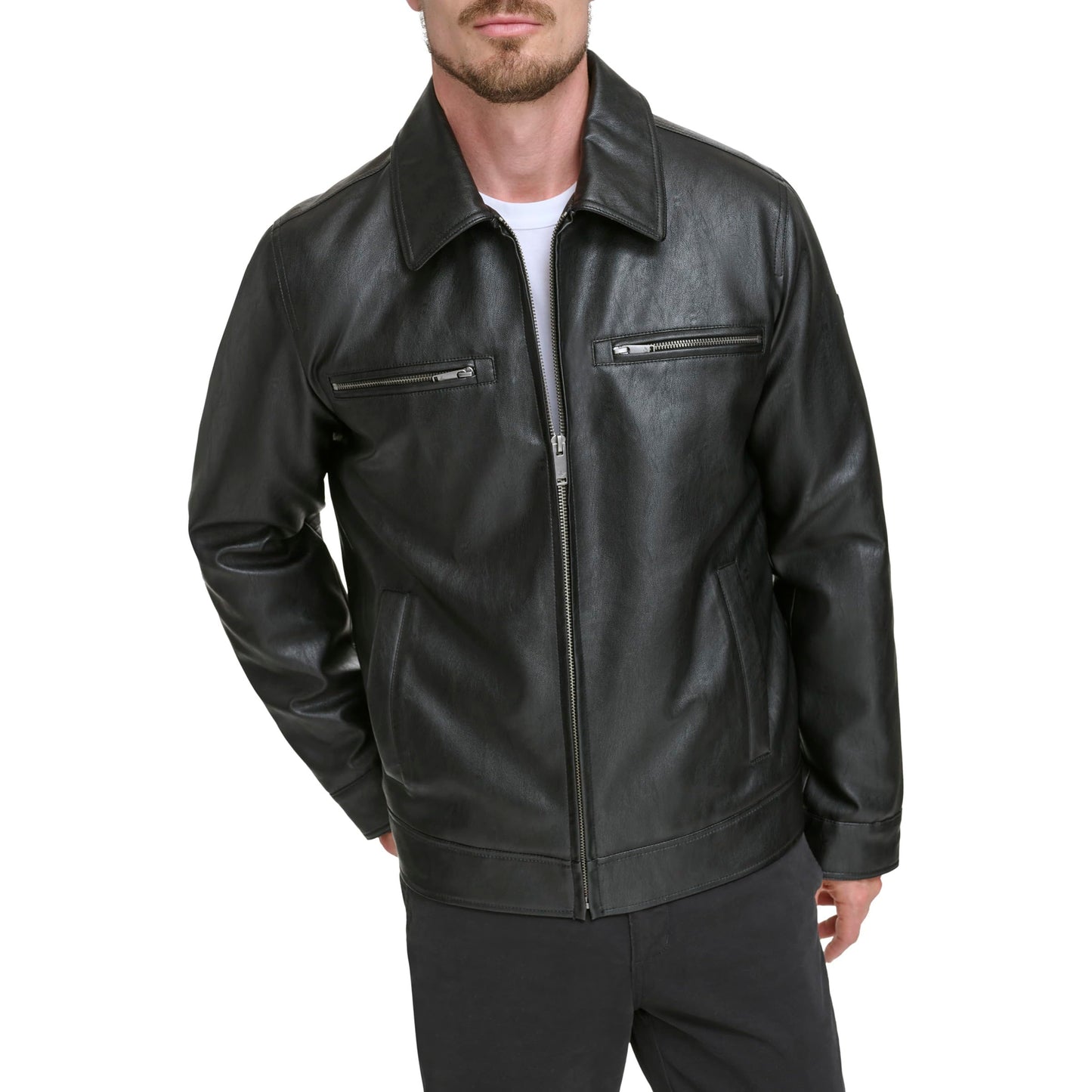 Dockers Men's James Faux Leather Jacket, Modern Black Zip, X-Large