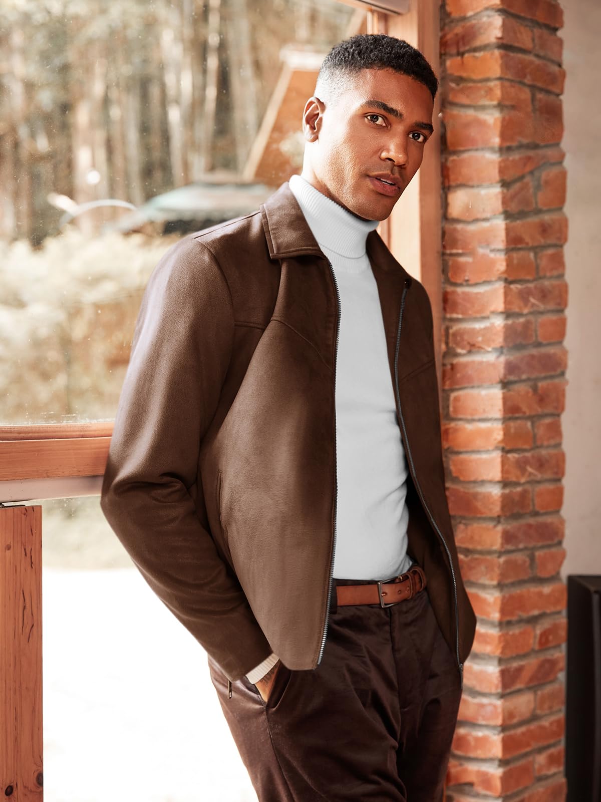 Runcati Men's Suede Jacket Full Zip Casual Vintage Jackets Lightweight Classic Trucker Coat