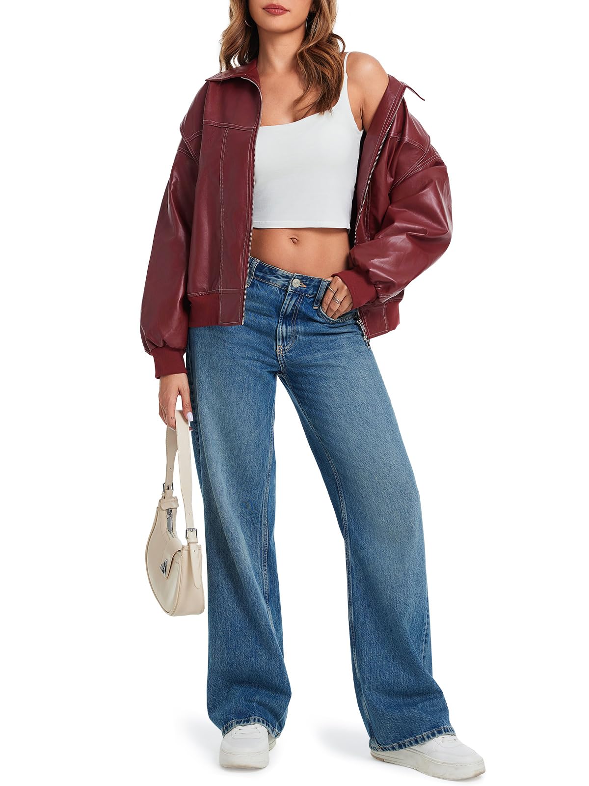 Tankaneo Womens Leather Jacket Faux Oversized Motorcycle Bomber Coats Jackets Fashion Outfits Clothes