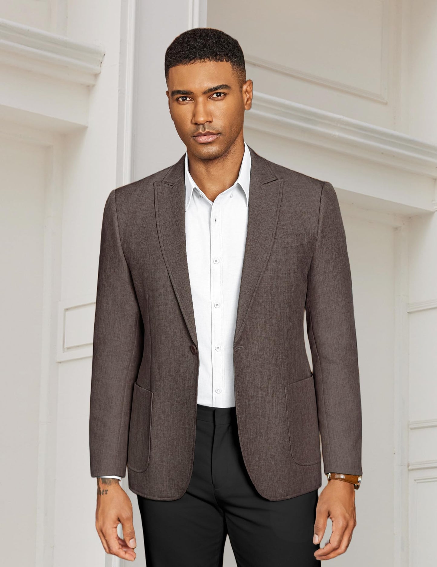 COOFANDY Men's Blazer Jacket Casual Long Sleeves One Button Sport Coat Lightweight Blazer Brown