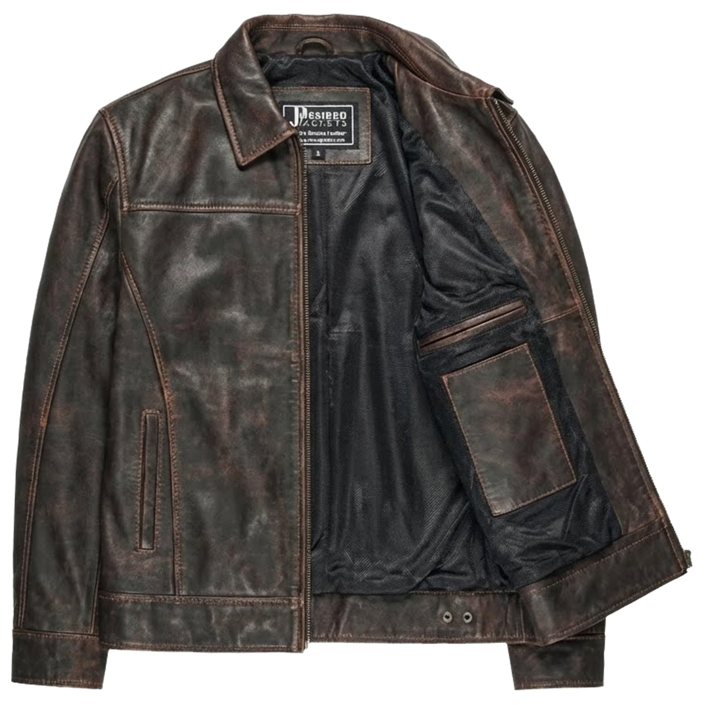 Mens Leather Jacket - Real Lambskin Classic Vintage Style Leather Jackets For Men Brown Leather Jacket for Mens (US, Alpha, X-Large, Regular, Regular, Noir Distressed Brown)