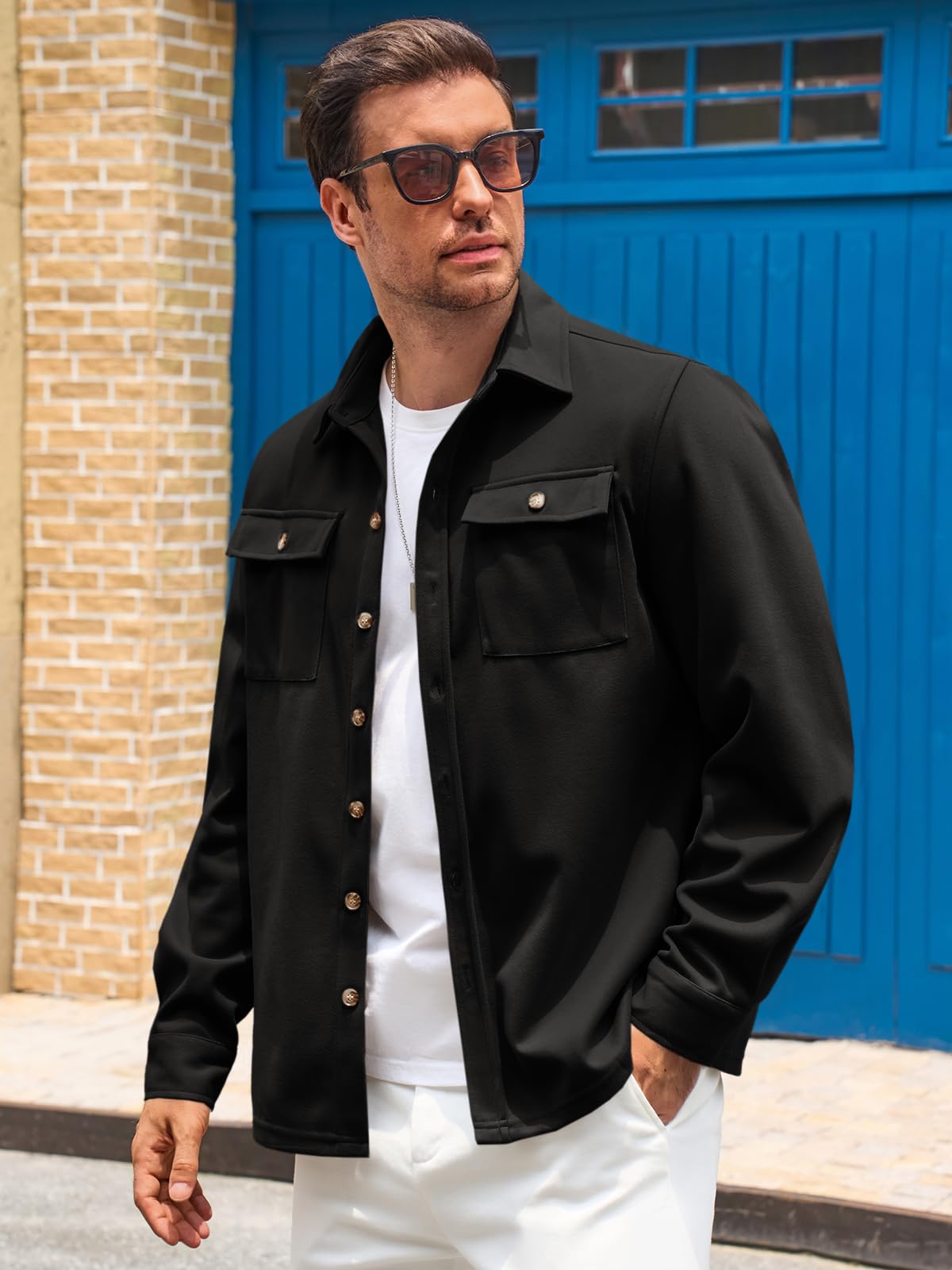 Runcati Mens Shirt Jacket Long Sleeve Button Down Casual Shacket Lightweight Thermal Shirts with Pockets
