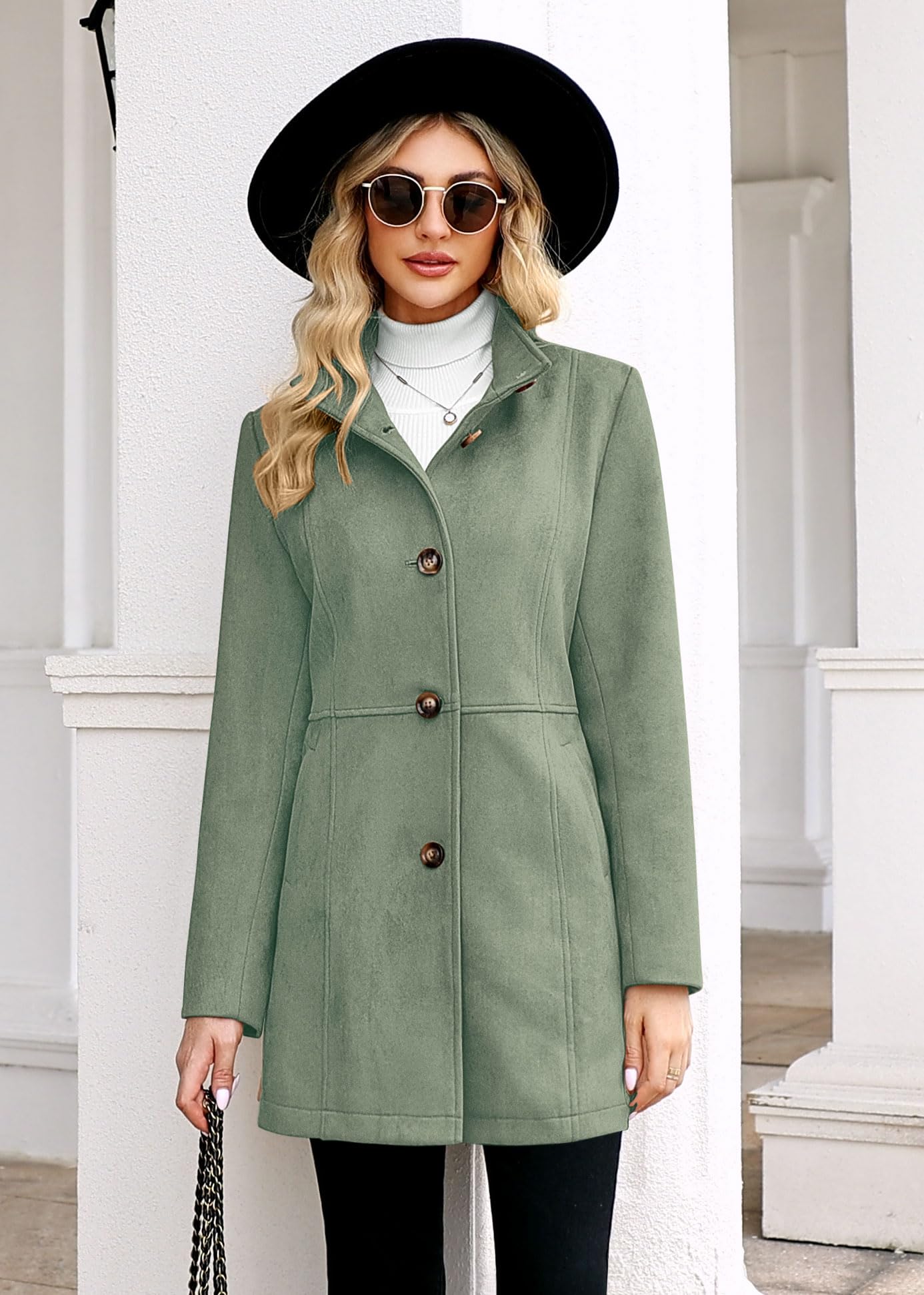 Women's Single Breasted Suede Leather Jacket Coat 2025 Fashion Winter Stand Collar Trench Coats