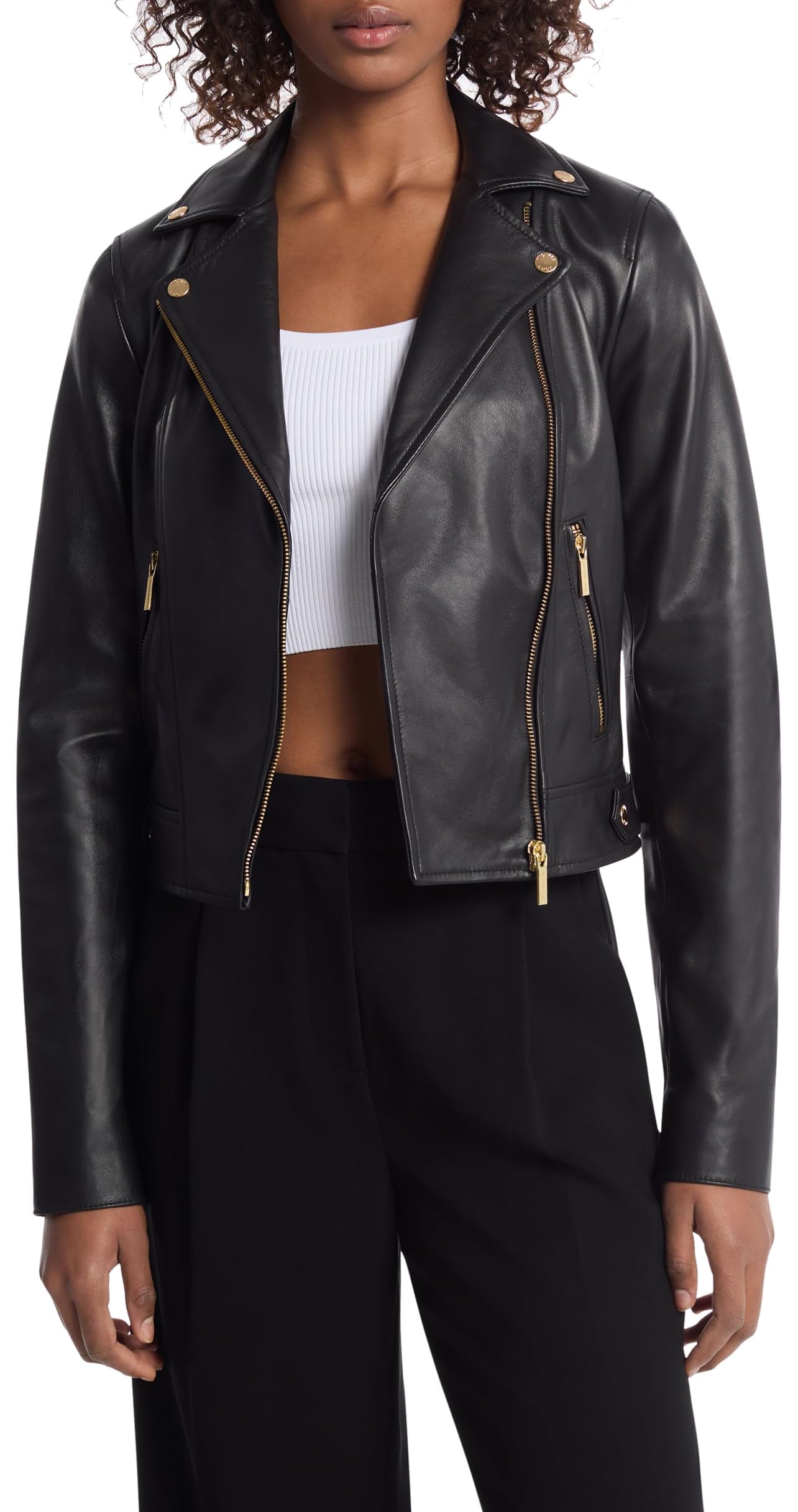 Michael Kors Women's Leather Moto Jacket, Black, M