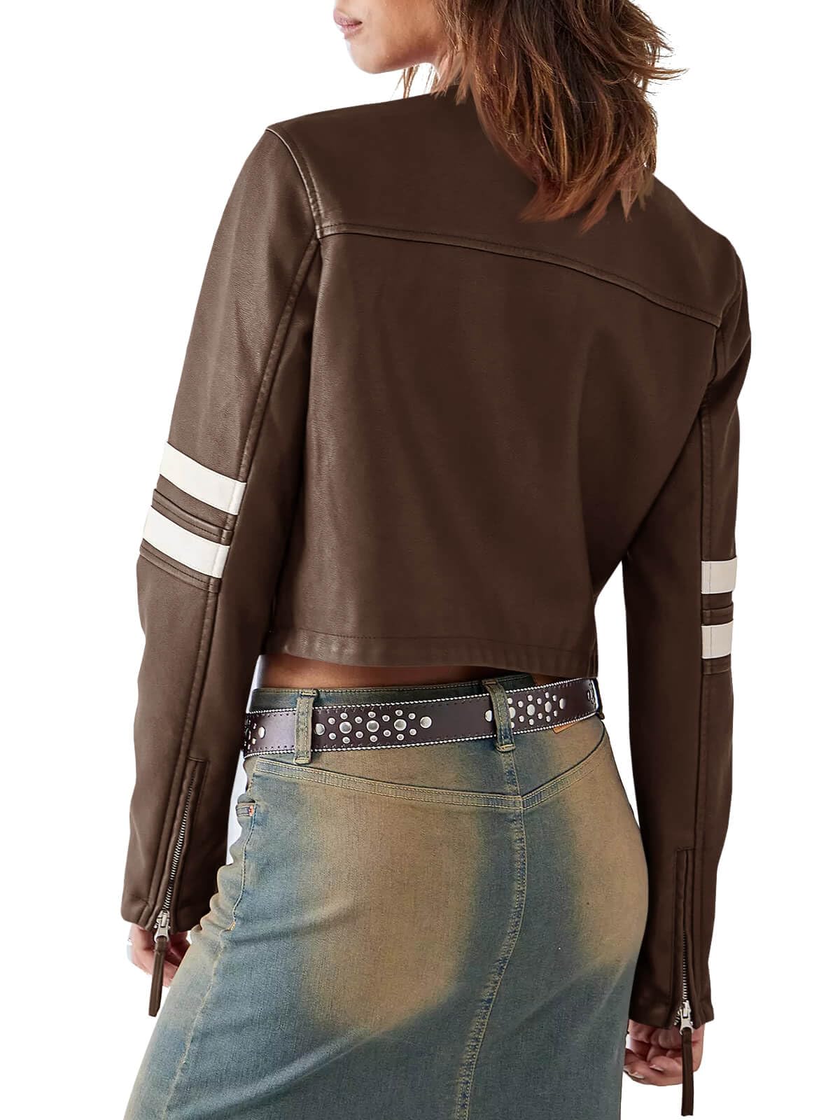 Saodimallsu Women’s Faux Leather Jackets Zip Up Stand Collar Cropped Motocross PU Coats