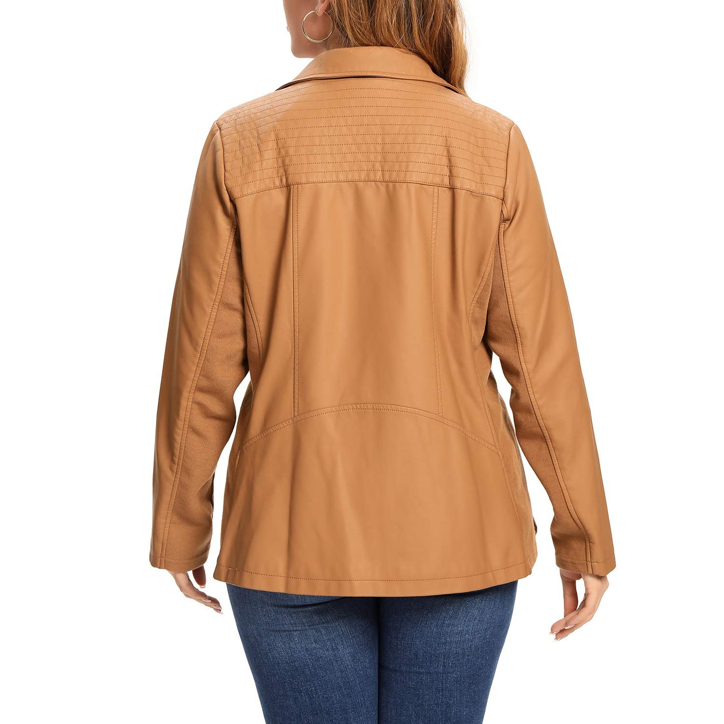 S P Y M Womens Faux Leather Jacket, Casual Fashion Quilted Zip Up Suede Coat With Elastic Rib