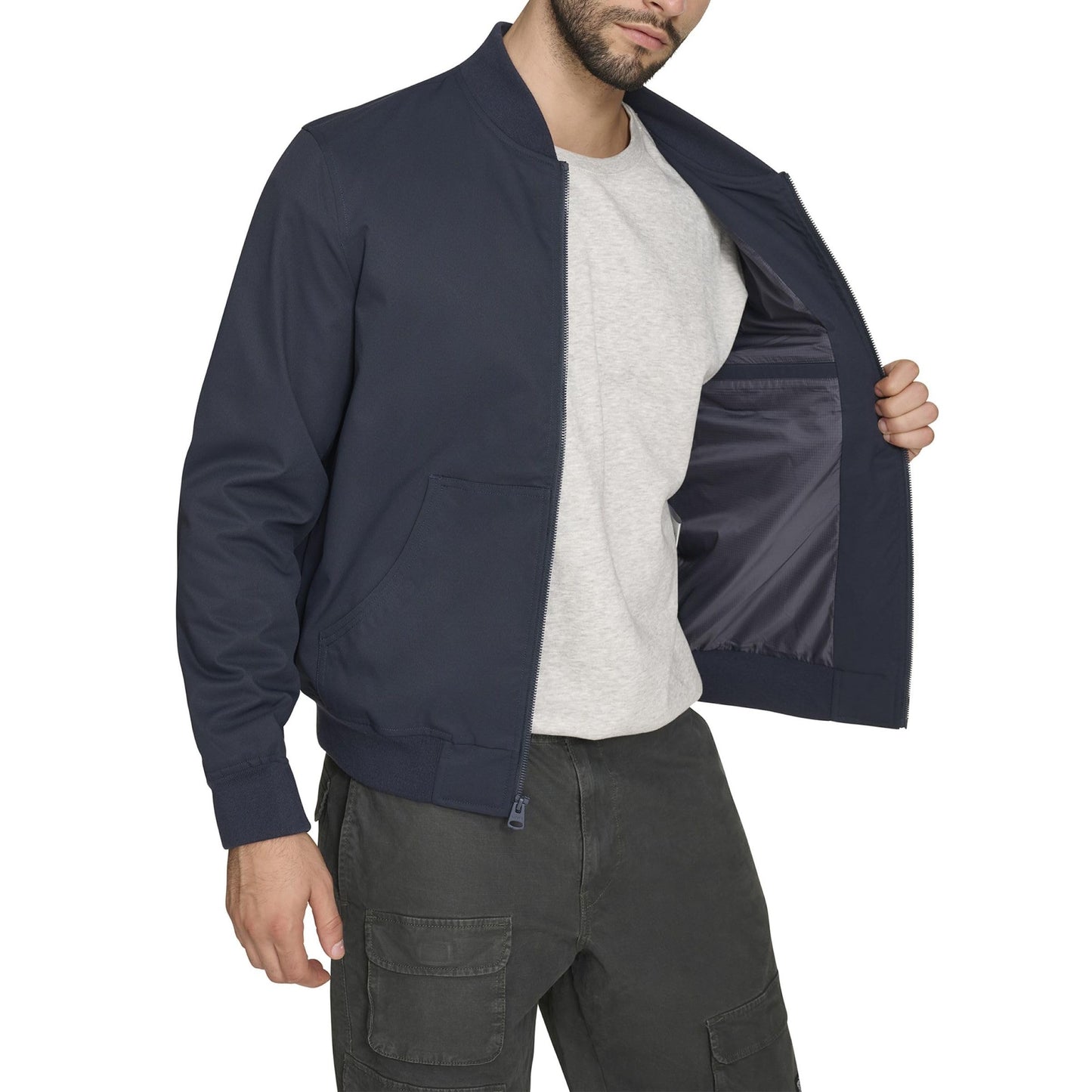 Levi's Men's Rib Knit Bomber With Chest Zip Pocket, Navy, Large