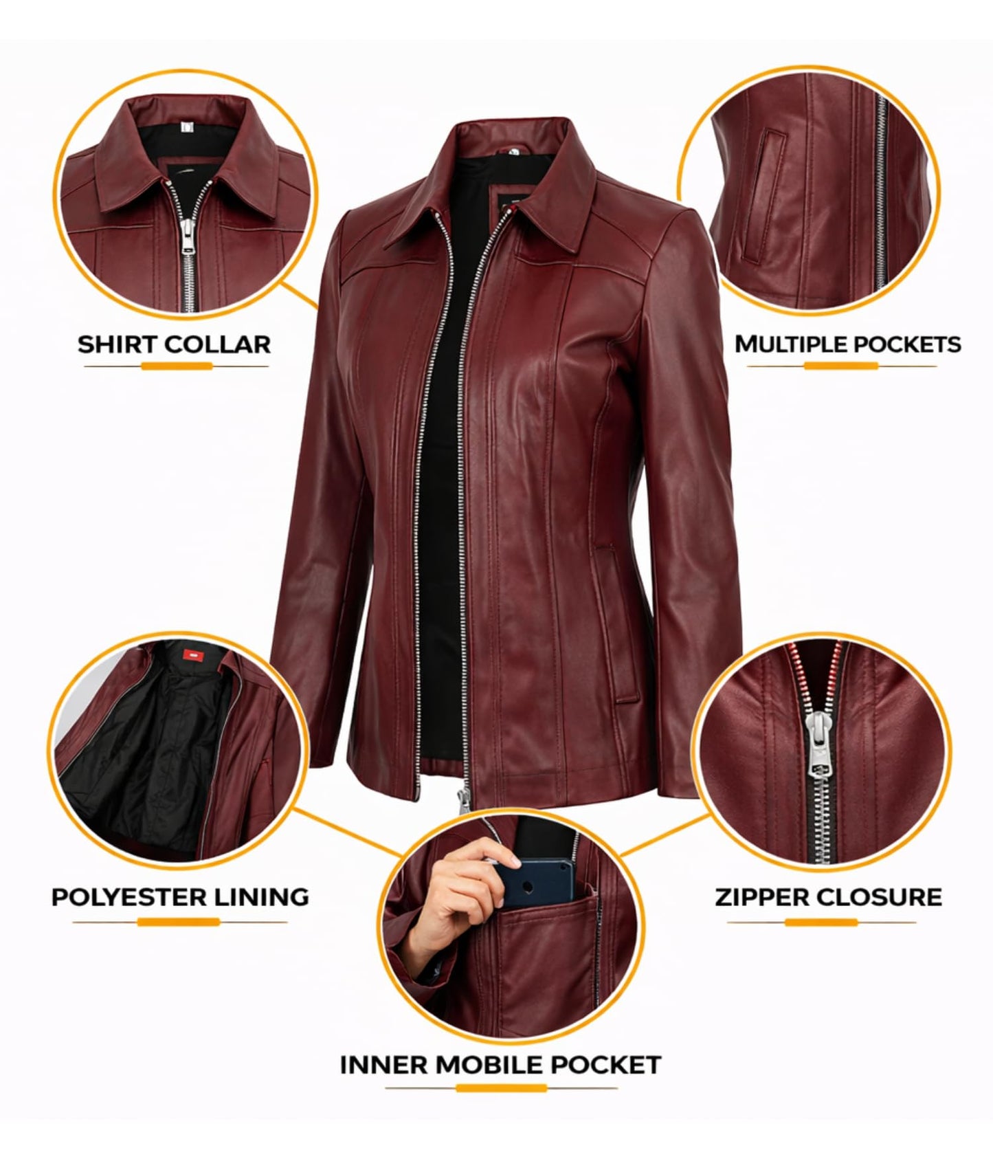 Decrum Lambskin Leather Jacket Women - Leather Coats for Women | [1331425] Marsha Maroon, XL