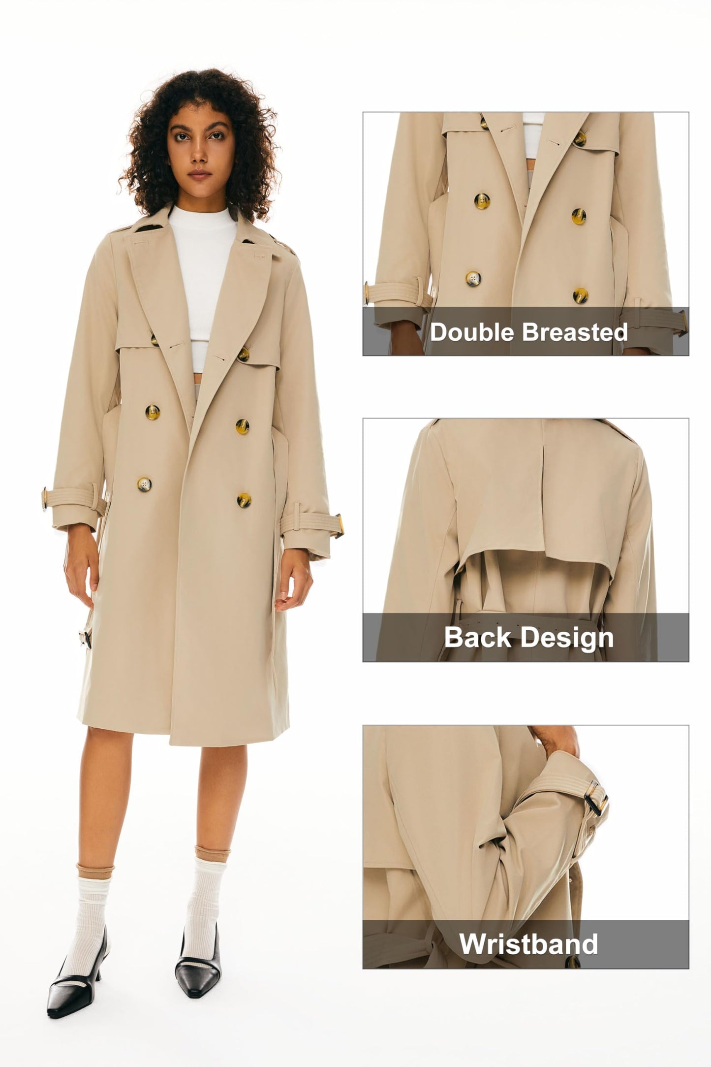 Orolay Women's 3/4 Length Double Breasted Trench Coat Lapel Jacket with Belt Green M