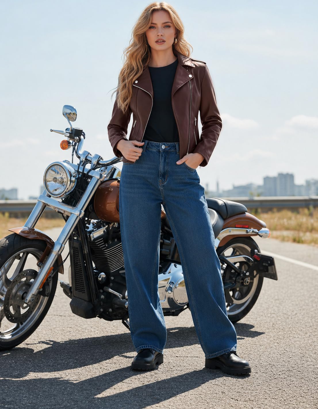 Women Faux Jacket Leather Cropped Bomber Coat Fall 2026 Spring Outfit lady Fashion Clothes Fake Suede Sherpa Motorcycle Biker Moto Racer Aviator Long Lady Thin Blazer Oversized Plus Size Brown