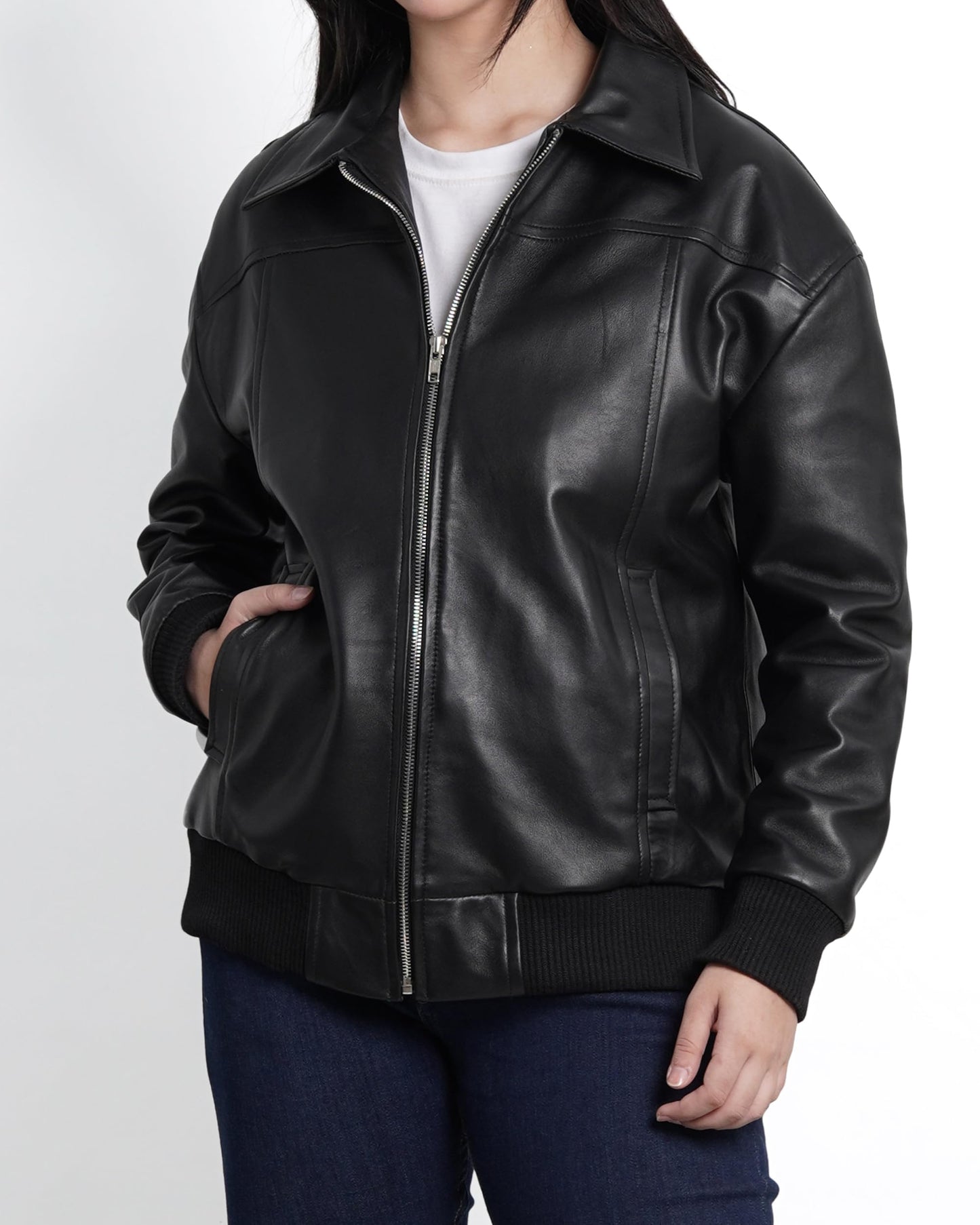 Decrum Disc Women Oversize Jacket - Leather Jacket Women | [1328573] Myrtle Blck, M