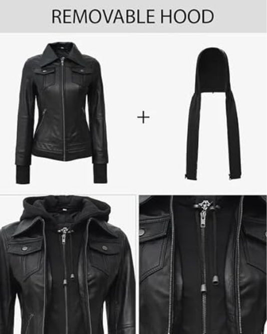 Decrum Leather Motorcycle Jacket Women - Women's Leather Jacket | [1309194] Betty Black, L