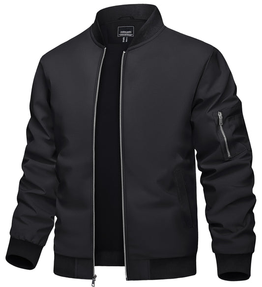 TACVASEN Bomber Jacket Men Varsity Jackets Black Bomber Jackets Men Windproof Jackets Mens Casual Jackets Mens Spring Jackets Harrington Jacket