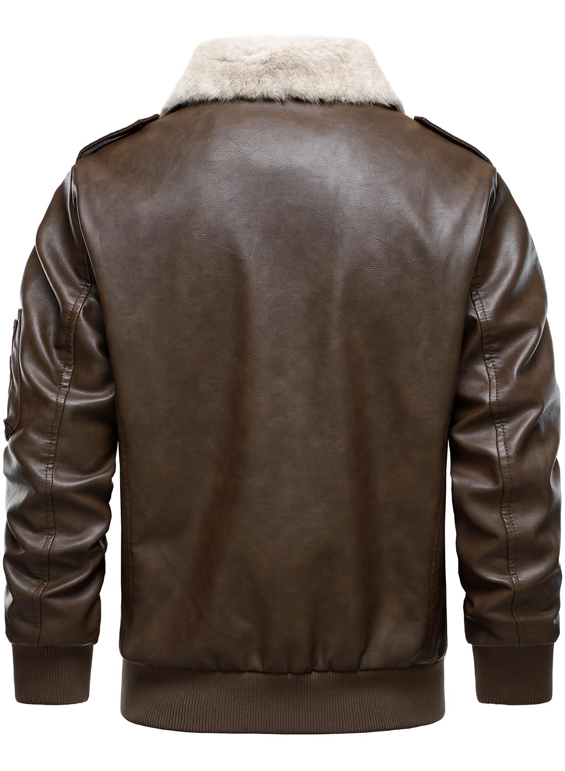 HOOD CREW Men’s Faux Leather Aviator Bomber Jacket with Fur Collar Warm Fleece Lined Biker Jackets Vintage Winter Coats Dark Brown L