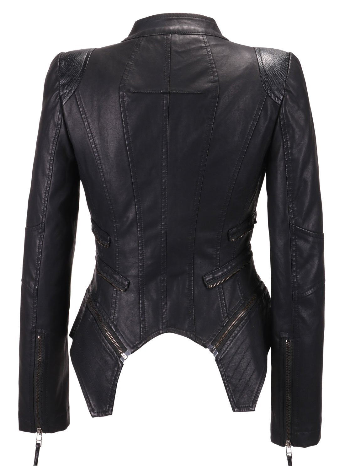 chouyatou Women's Fashion Studded Perfectly Shaping Faux Leather Biker Jacket (Large, New-Black)